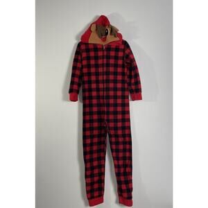 PJs & Presents One Piece Footless Pajamas Girls 4-5 Plaid Christmas Reindeer